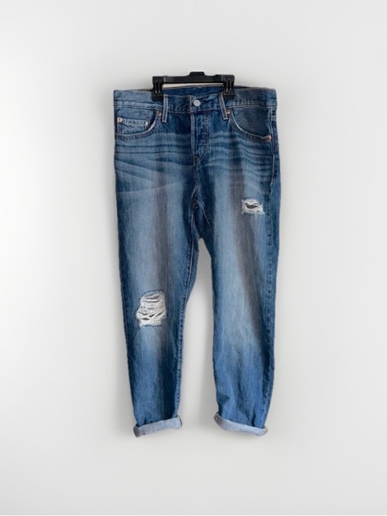 Levi's Denim - Levi's 501 Customized Tapered Distressed Mid-Rise Jeans Blue